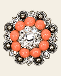 Fashion Coral & Clear Antique Silver 1.5" European Crystal Concho on a warm cream background