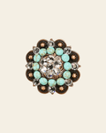 Fashion Turquoise & Clear Copper 2" European Crystal Concho on a warm cream background