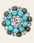 Fashion Turquoise & Clear Antique Silver 1.5" European Crystal Concho on a warm cream background