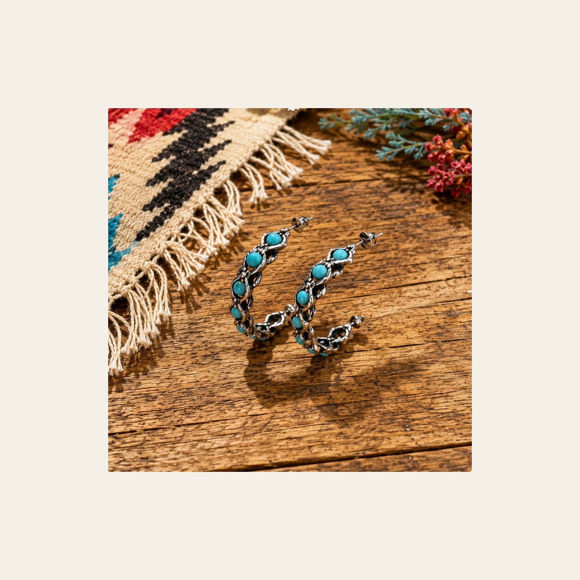 Fashion Turquoise Vine Hoop Earrings