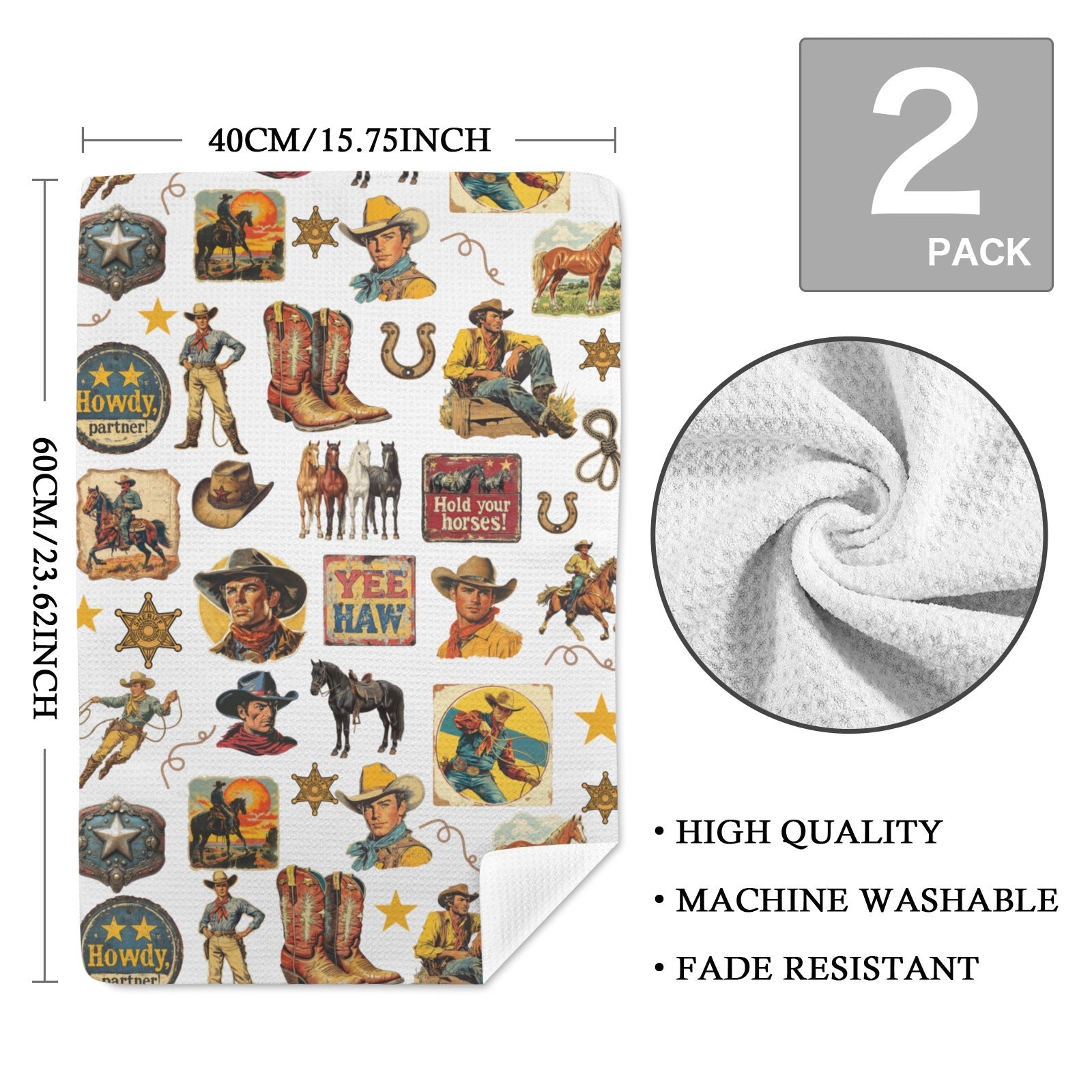 Baha Ranch Vintage Cowboy Collage Dish Towel Set of 2 Made in America by Baha Ranch Western Wear - product image 2