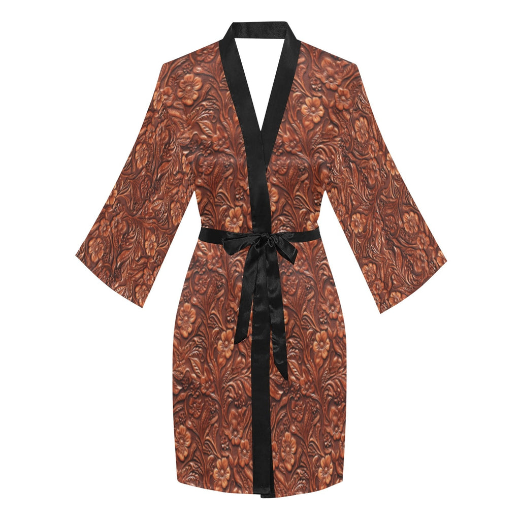 Baha Ranch Tooled Leather Print Women's Lounge Kimono Robe by Baha Ranch Western Wear - product image 3