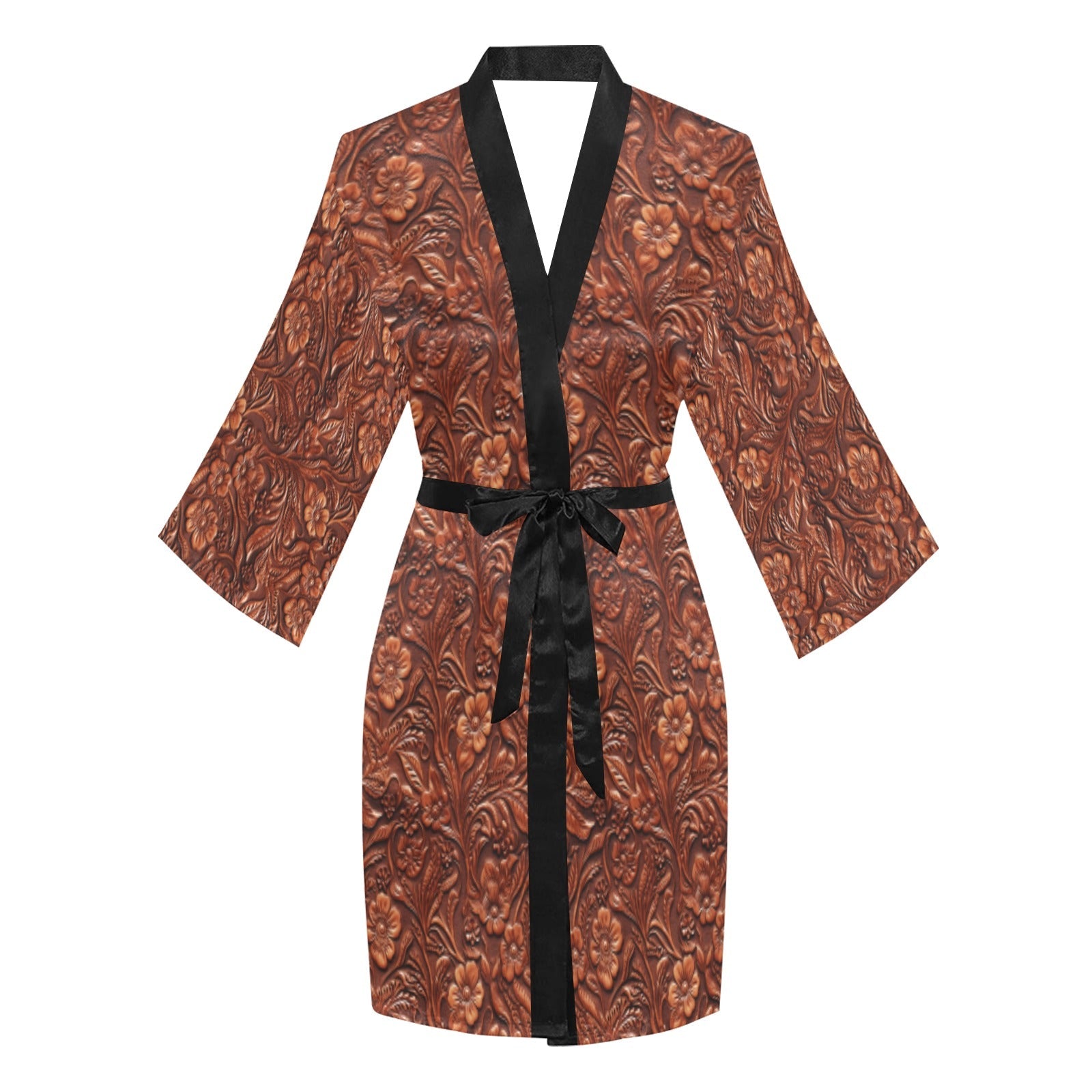 Baha Ranch Tooled Leather Print Women's Lounge Kimono Robe by Baha Ranch Western Wear - product image 3
