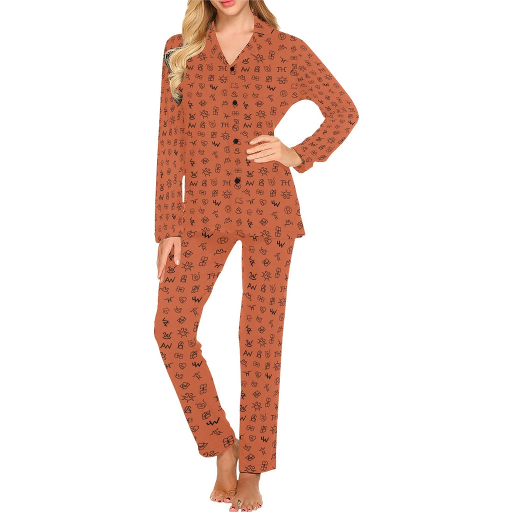 Baha Ranch Mini Rust Cattle Brands Women's Western Pajama Set by Baha Ranch Western Wear