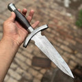 Damascus Double Edge Dagger 8” Knife Spear Point Blade Wooden Handle Crossguard Fixed Blade