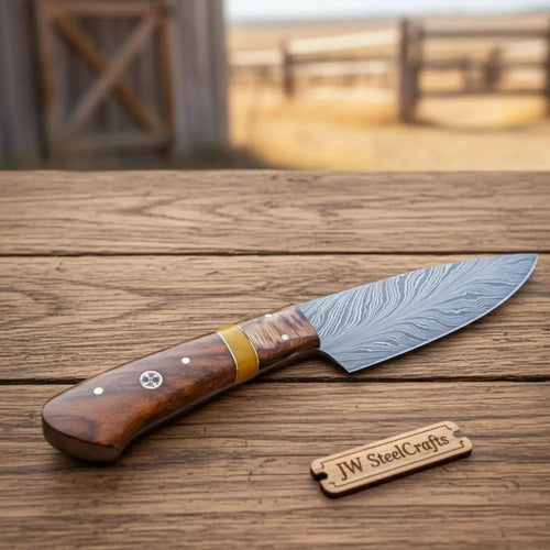 3-Piece Feather Pattern Damascus Knife Set with Rosewood Pakka Wood Handles