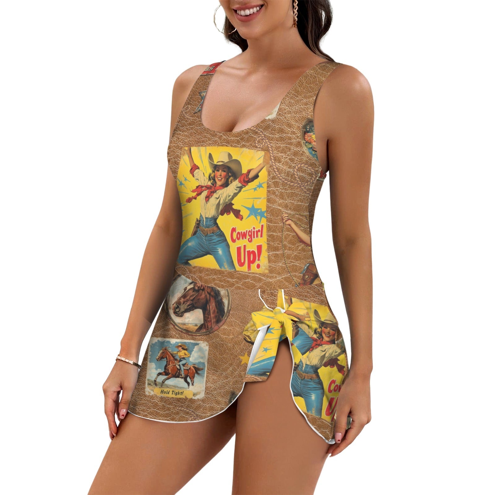 Baha Ranch Vintage Cowgirl Collage Skirted Swim Suit by Baha Ranch Western Wear - product image 2