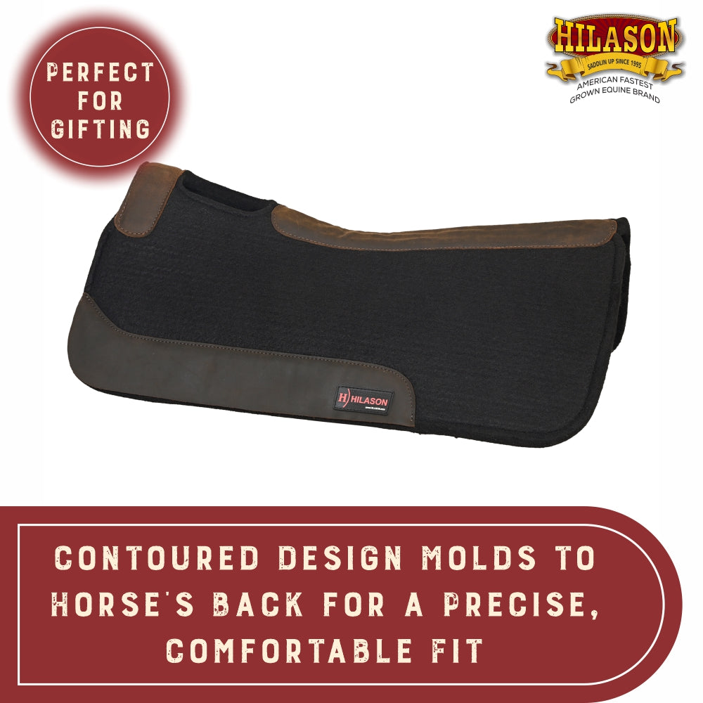 HILASON Western Wool Felt Contoured Horse Saddle Pad W/ Distressed Wear Leather | for Horses