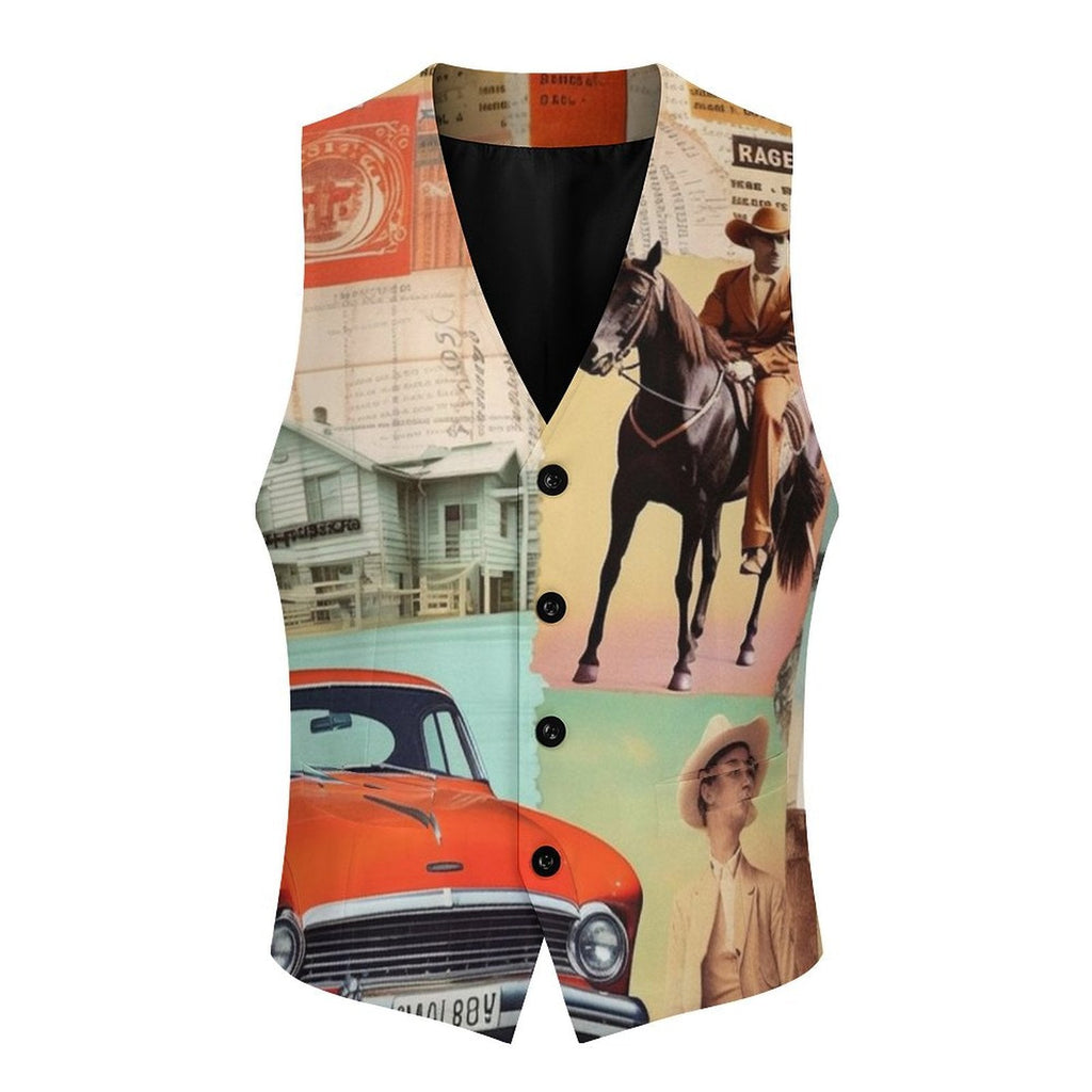 Baha Ranch Vintage Western Collage Men's Vest - Classic Car Print