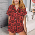 Baha Ranch Colores de Mexico Red Flamenco Mexican Tile Talavera Floral Satin Pajamas by Baha Ranch Western Wear