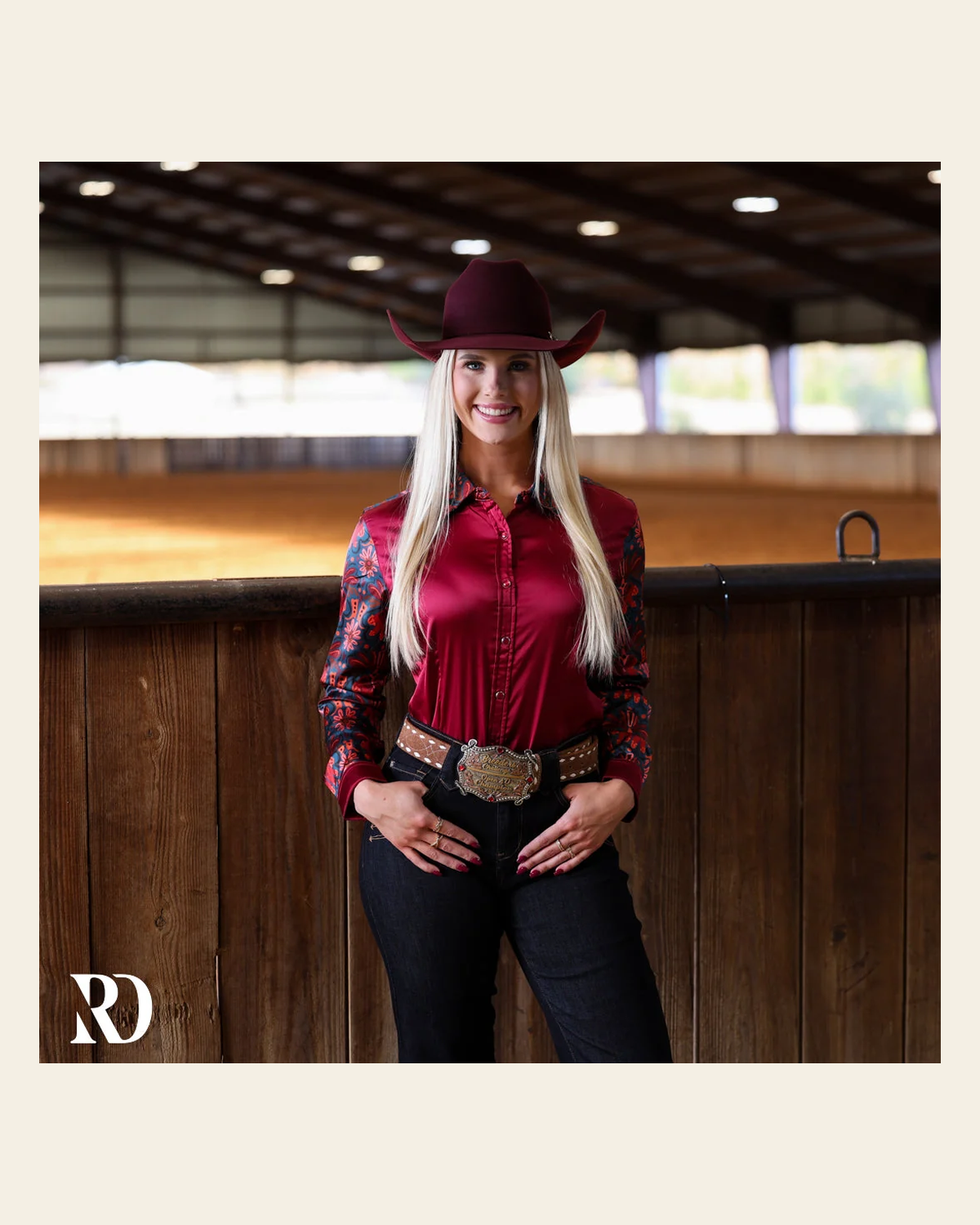 Fiesta Satin Performance Rodeo Shirt on a warm cream background