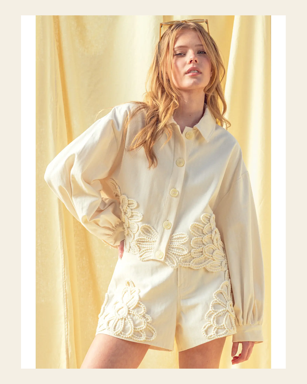 Finley Floral Cropped | Jacket on a warm cream background