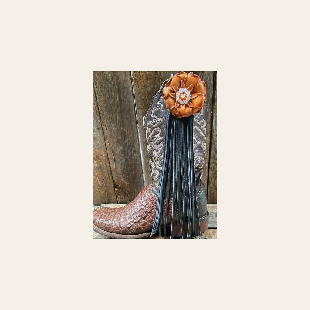 Boot Cuff Jewelry - Orange Leather Flower - Concho - Fringe