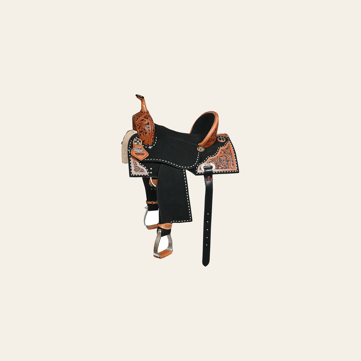Hilason Western Horse Barrel Flex Tree Trail American Leather Saddle Black Gorgeous Floral Hand Tooled & Carved
