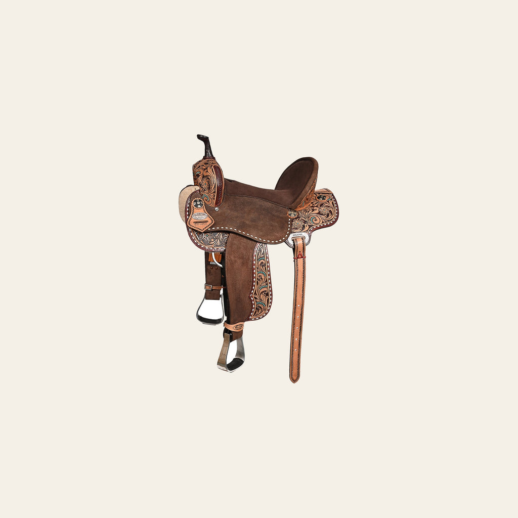 Hilason Western Horse Barrel Flex Tree Trail American Leather Saddle Brown Gorgeous Floral Hand Tooled & Carved