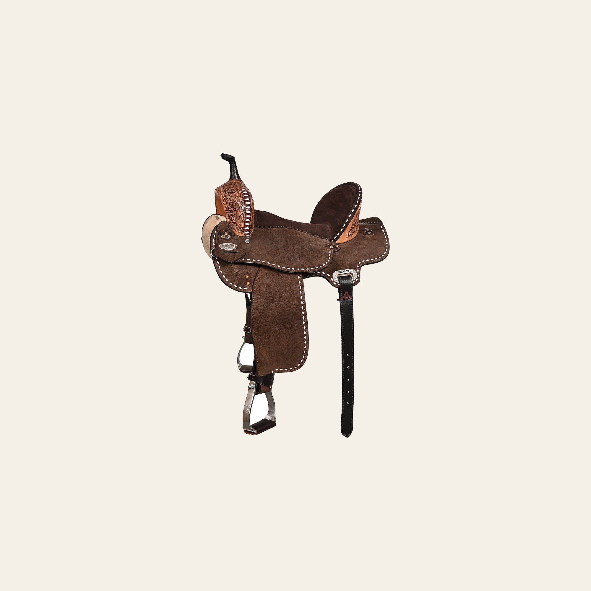 Hilason Western Horse Barrel Flex Tree Trail American Leather Saddle Dark Brown Gorgeous Floral Hand Tooled & Carved