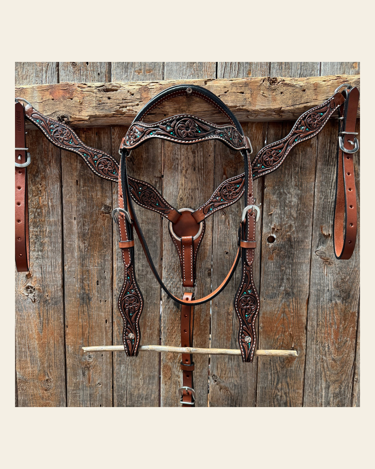 Floral and Teal Dot Pony Tack Set #P56258 on a warm cream background