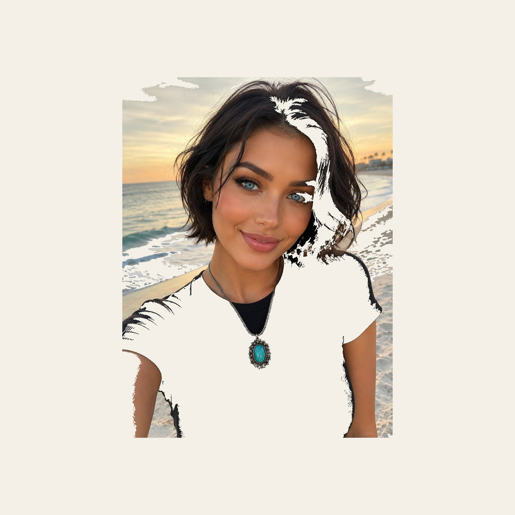 Floral Oval Fashion Turquoise Pendant Necklace