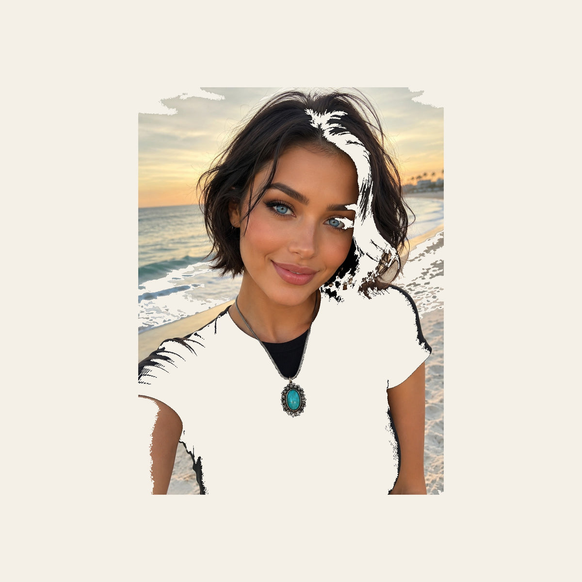 Floral Oval Fashion Turquoise Pendant Necklace