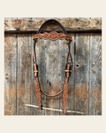 Floral Scalloped Light Oil Browband Headstall / Bridle on a warm cream background