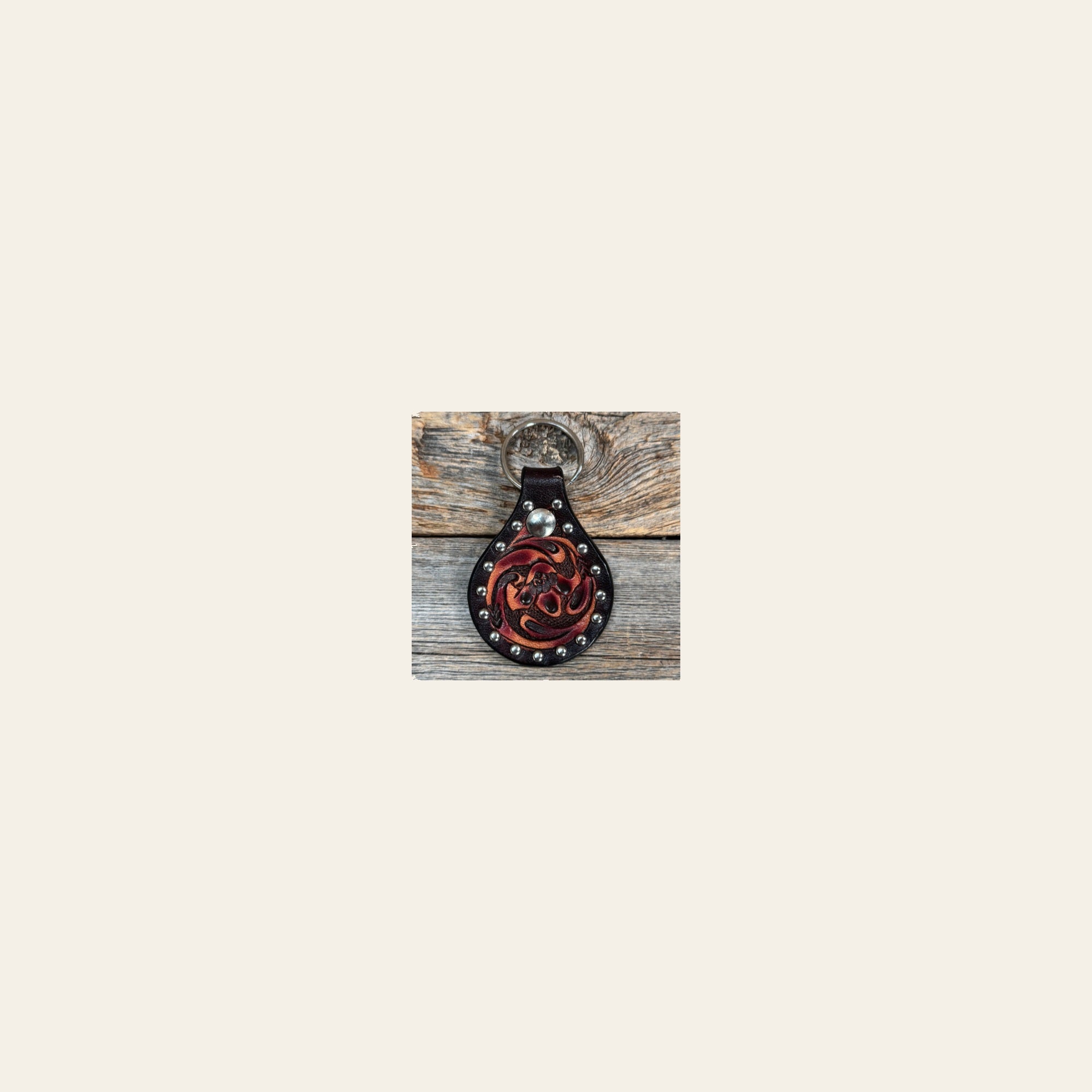 Floral  Studded Leather Key Chain