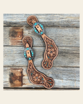 Floral Teal Dot Antique Silver Turquoise Spur Straps #SS125 on a warm cream background
