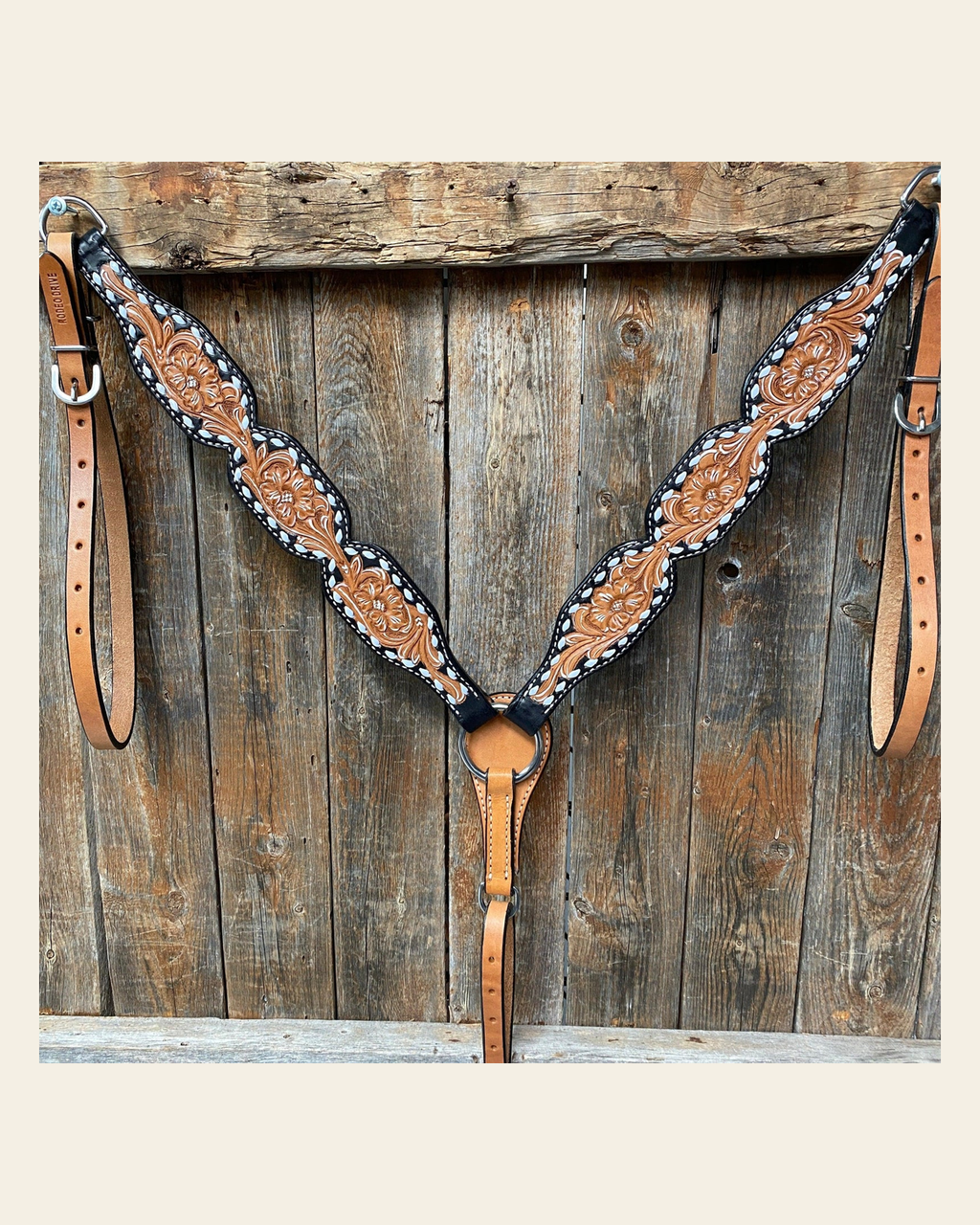 Floral Tooled Buckstitch Breastcollar on a warm cream background