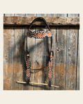 Floral Tooled Buckstitch Browband Headstall / Bridle on a warm cream background