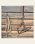 Floral Tooled Lariat & Leather Combo Halter #LH103 on a warm cream background