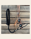 Floral Tooled Lariat & Leather Combo Halter #LH106 on a warm cream background