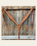 Floral Tooled Light Oil Breastcollar on a warm cream background