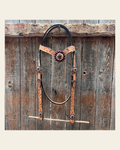 Floral Tooled V-Brow Headstall / Bridle #BB204 on a warm cream background