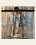 Floral V Browband Light Oil Headstall / Bridle on a warm cream background