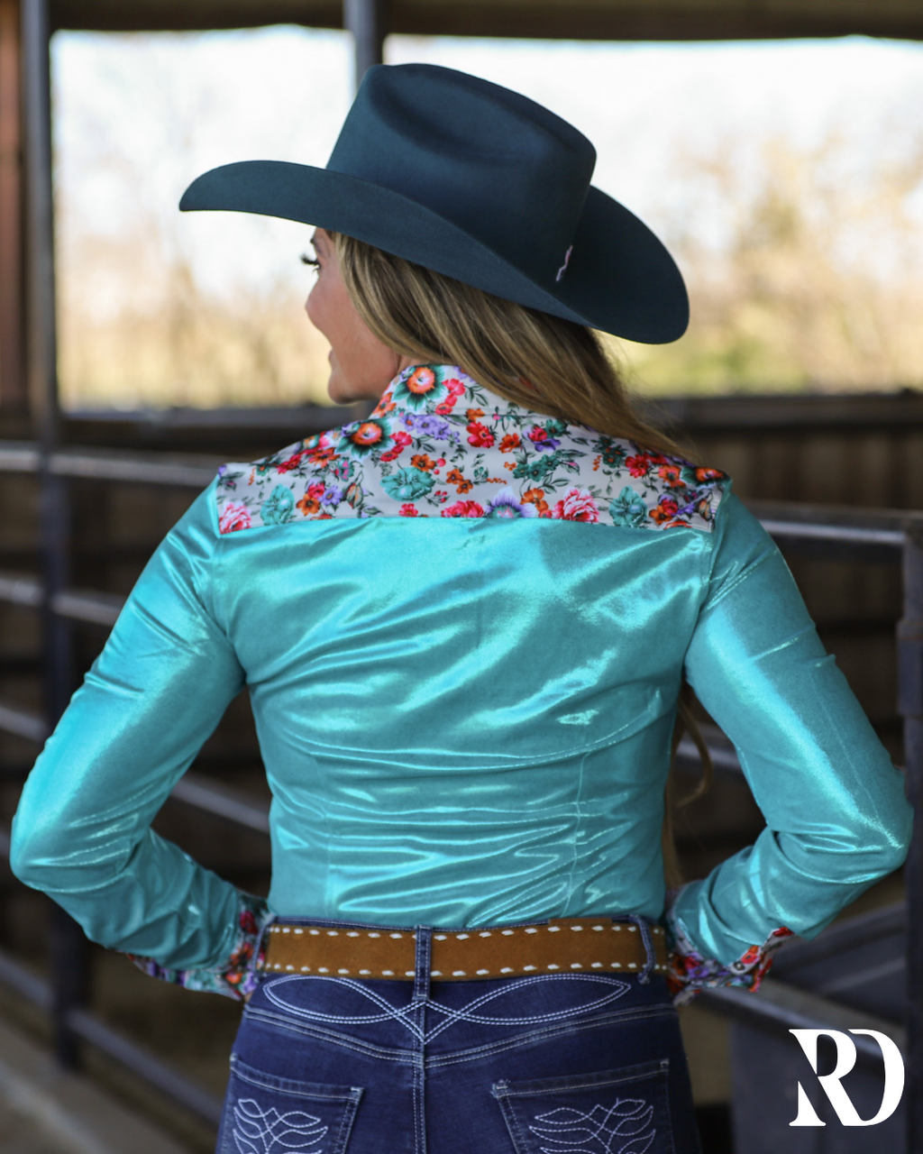 Floral & Turquoise Sparkle Performance Rodeo Shirt — view 2