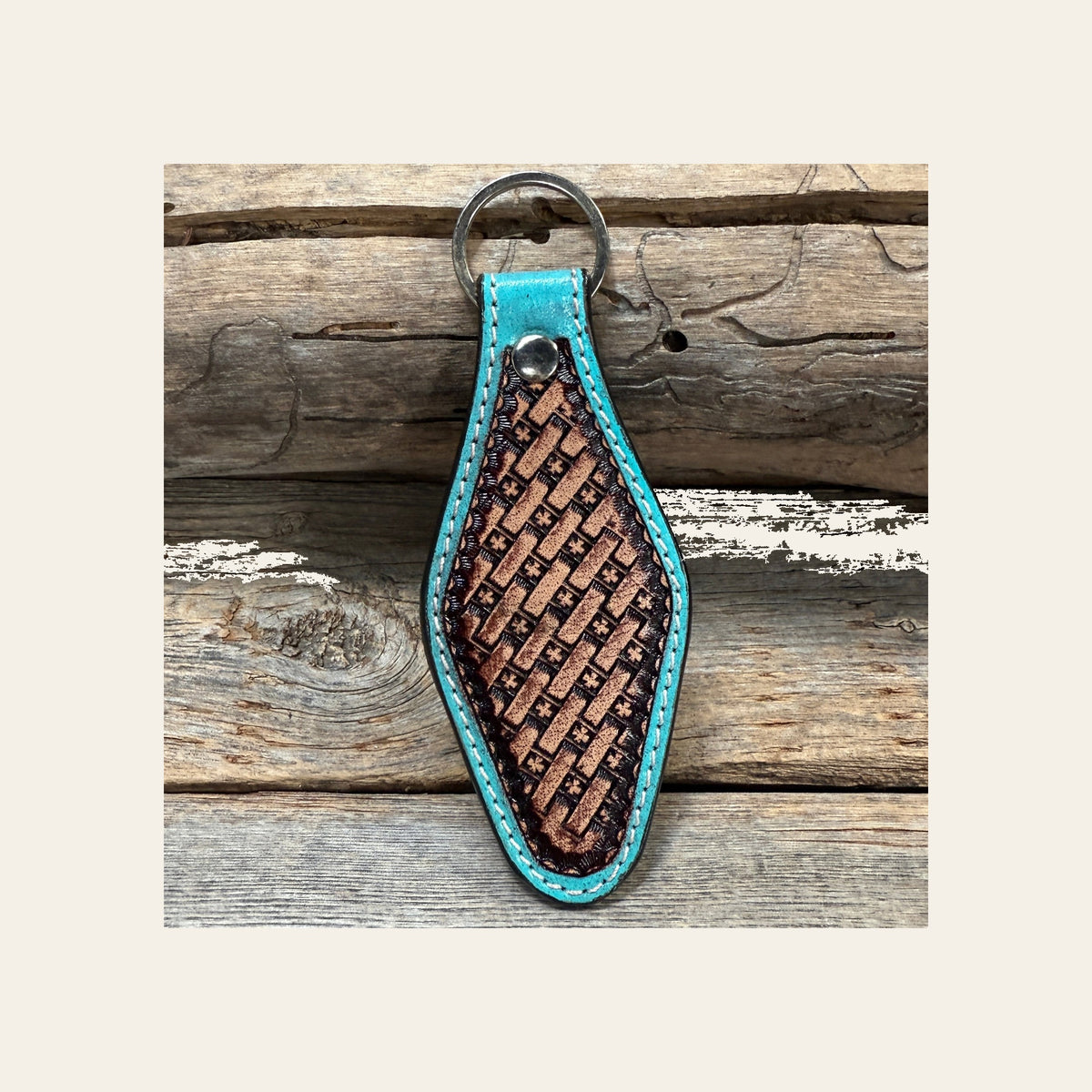 Leather Hand Painted Basketweave Key Chain