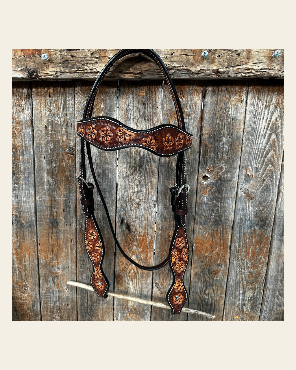 Flower Power Browband Headstall / Bridle #24333 on a warm cream background