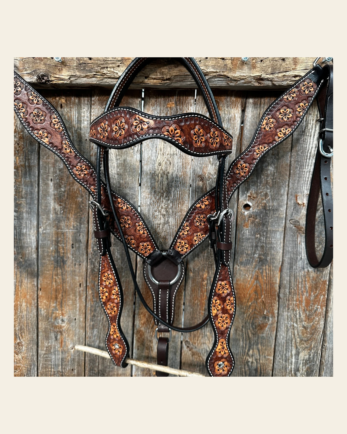 Flower Power Browband/One Ear Breastcollar Tack Sets on a warm cream background