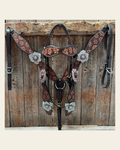 Flower Power Fuchsia, AB and Lilac Browband Headstall & Breastcollar Tack Set #BBBC466 on a warm cream background