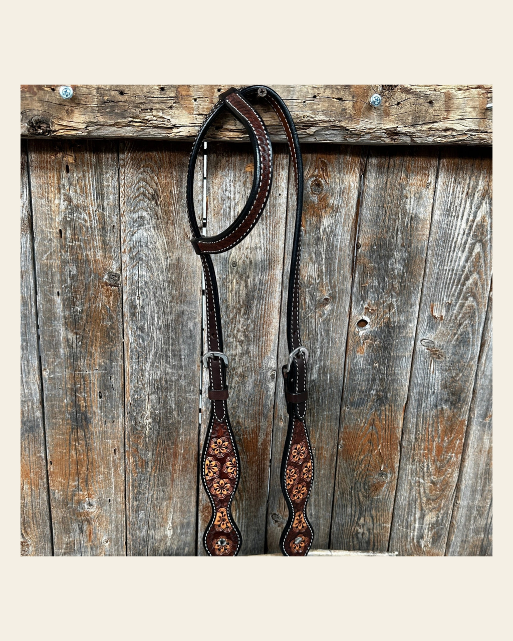 Flower Power One Ear Headstall / Bridle #24334 on a warm cream background