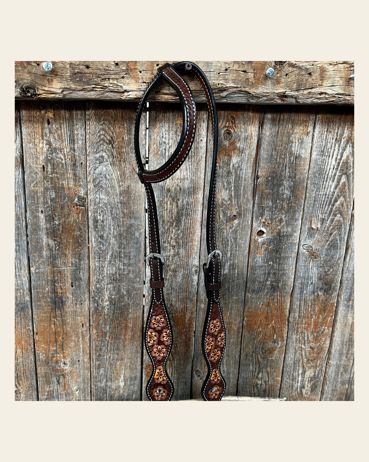 Flower Power One Ear Headstall / Bridle #24334 on a warm cream background