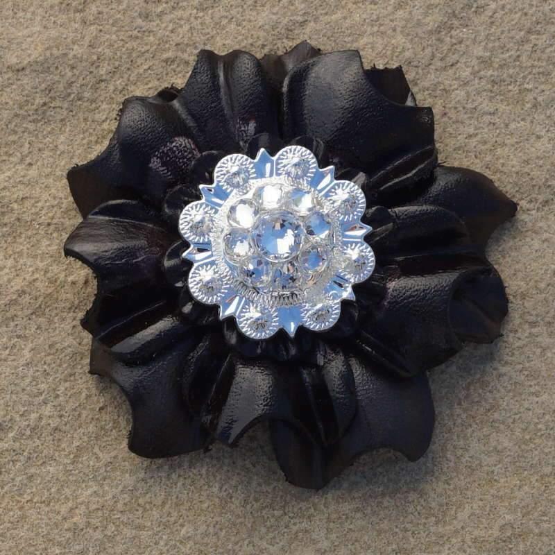 Black Carnation Flower With Bright Silver Clear 1" Concho
