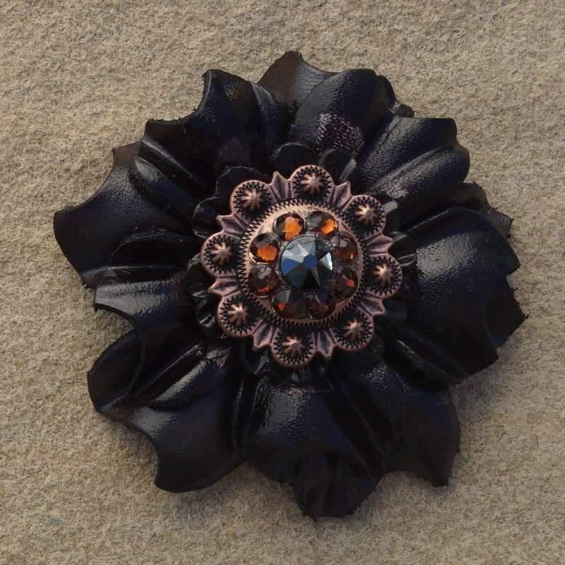 Black Carnation Flower With Copper Jet & Topaz 1" Concho