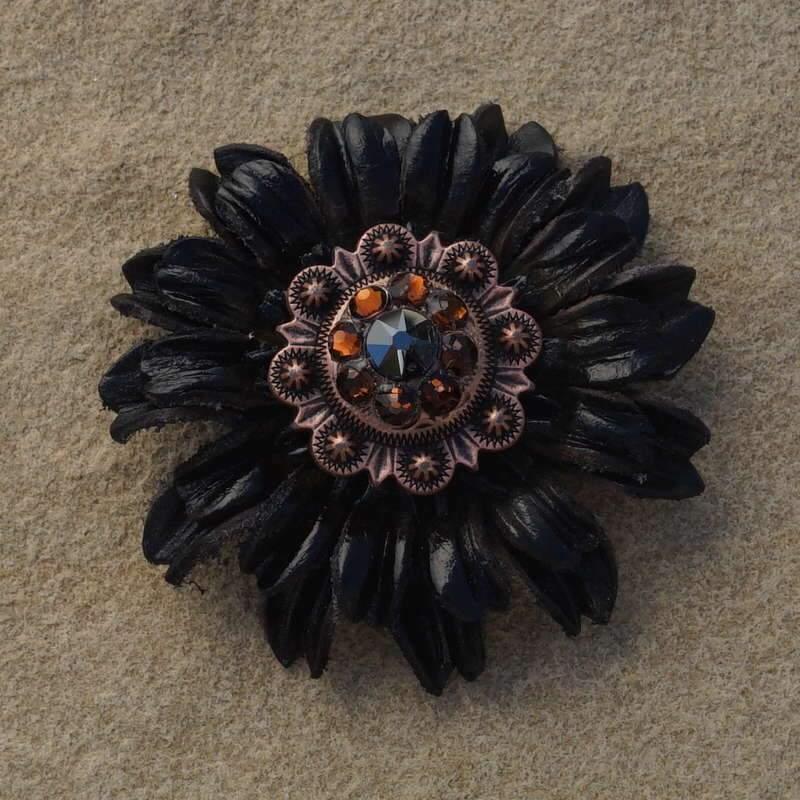 Black Daisy Flower With Copper Jet & Topaz 1" Concho