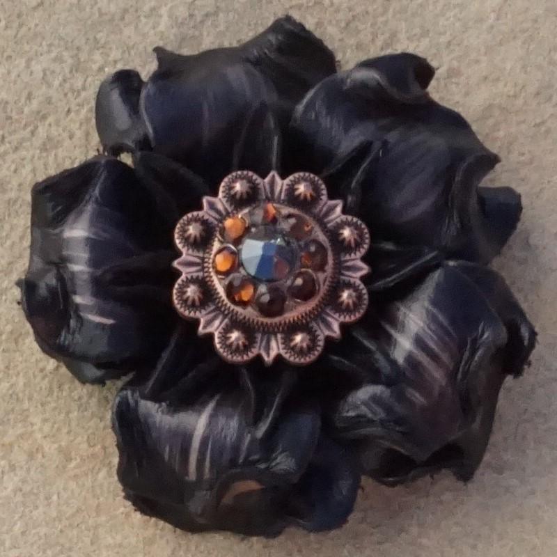 Black Gardenia Flower With Copper Black & Topaz 1" Concho