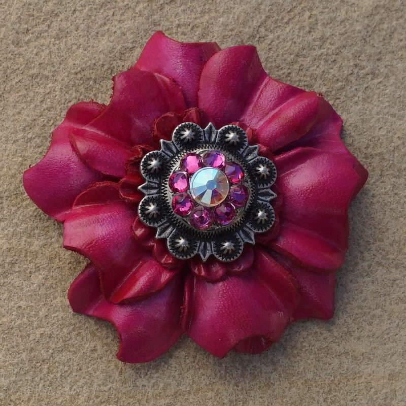 Hot Pink Carnation Flower With Antique Silver Fuchsia & AB 1" Concho