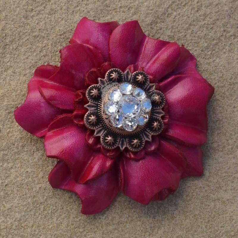 Hot Pink Carnation Flower With Copper Clear 1" Concho