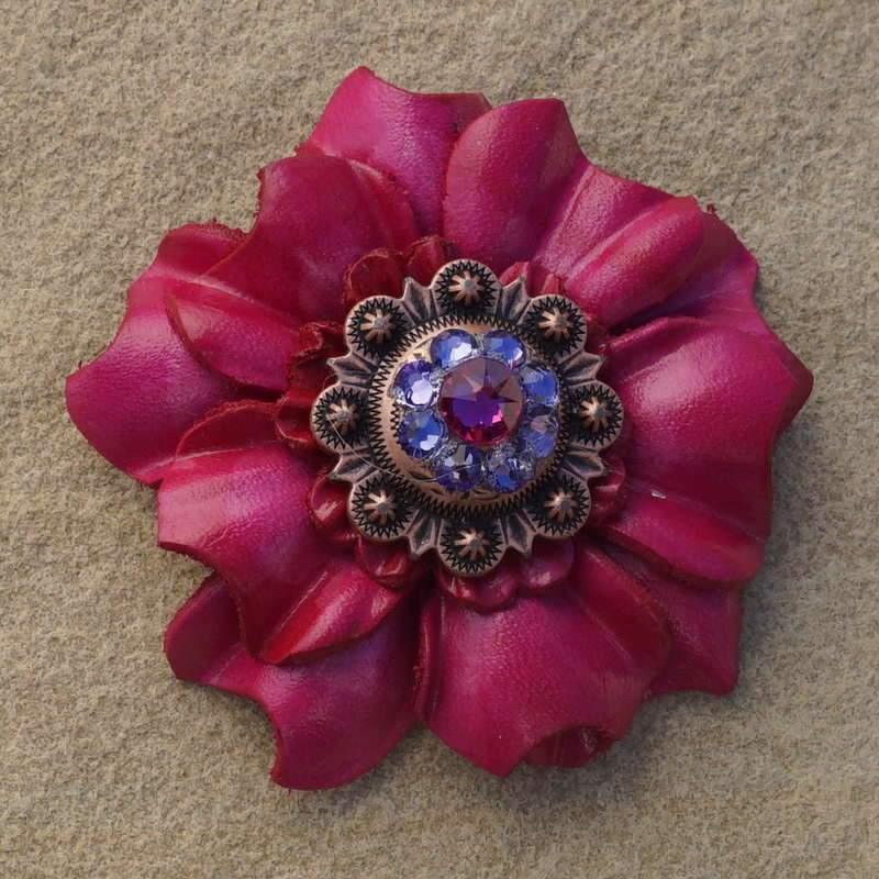 Hot Pink Carnation Flower With Copper Fuchsia & Lilac 1" Concho