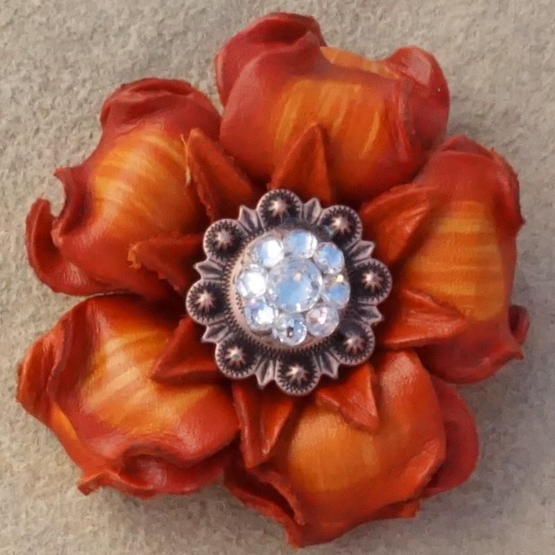 Orange Gardenia Flower With Copper Clear 1" Concho