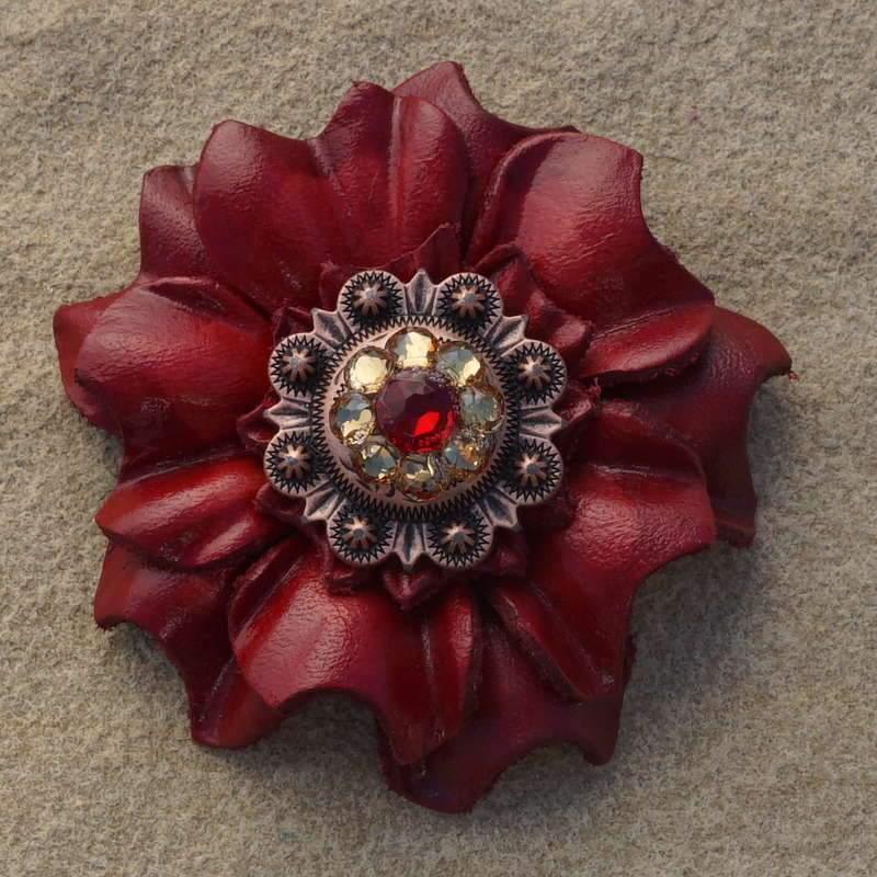 Red Carnation Flower With Copper Ruby & Champagne 1" Concho