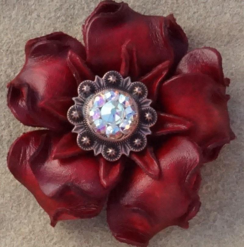 Red Gardenia Flower With Copper AB 1" Concho